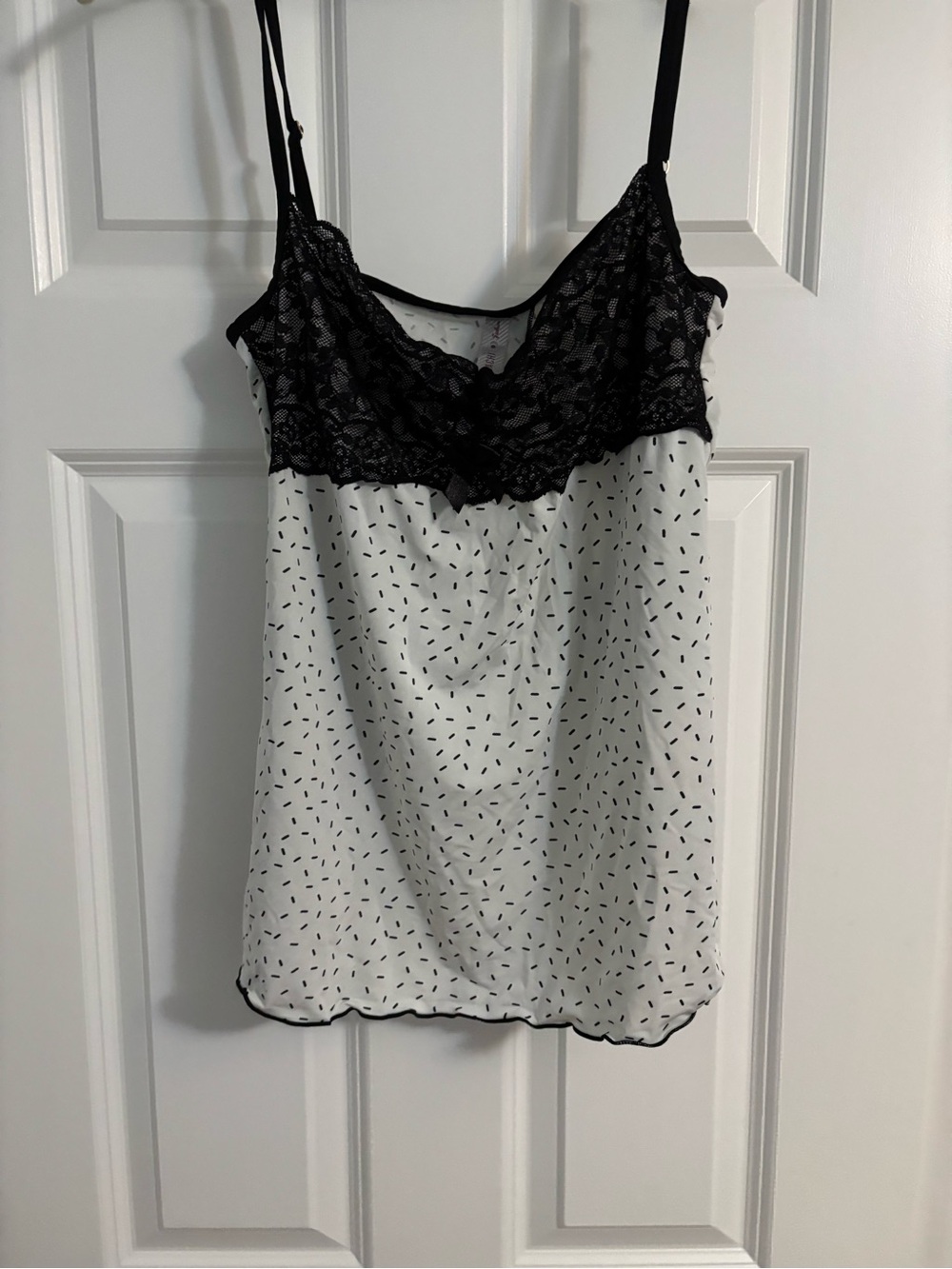 Black Lace Trim White Patterned Cami